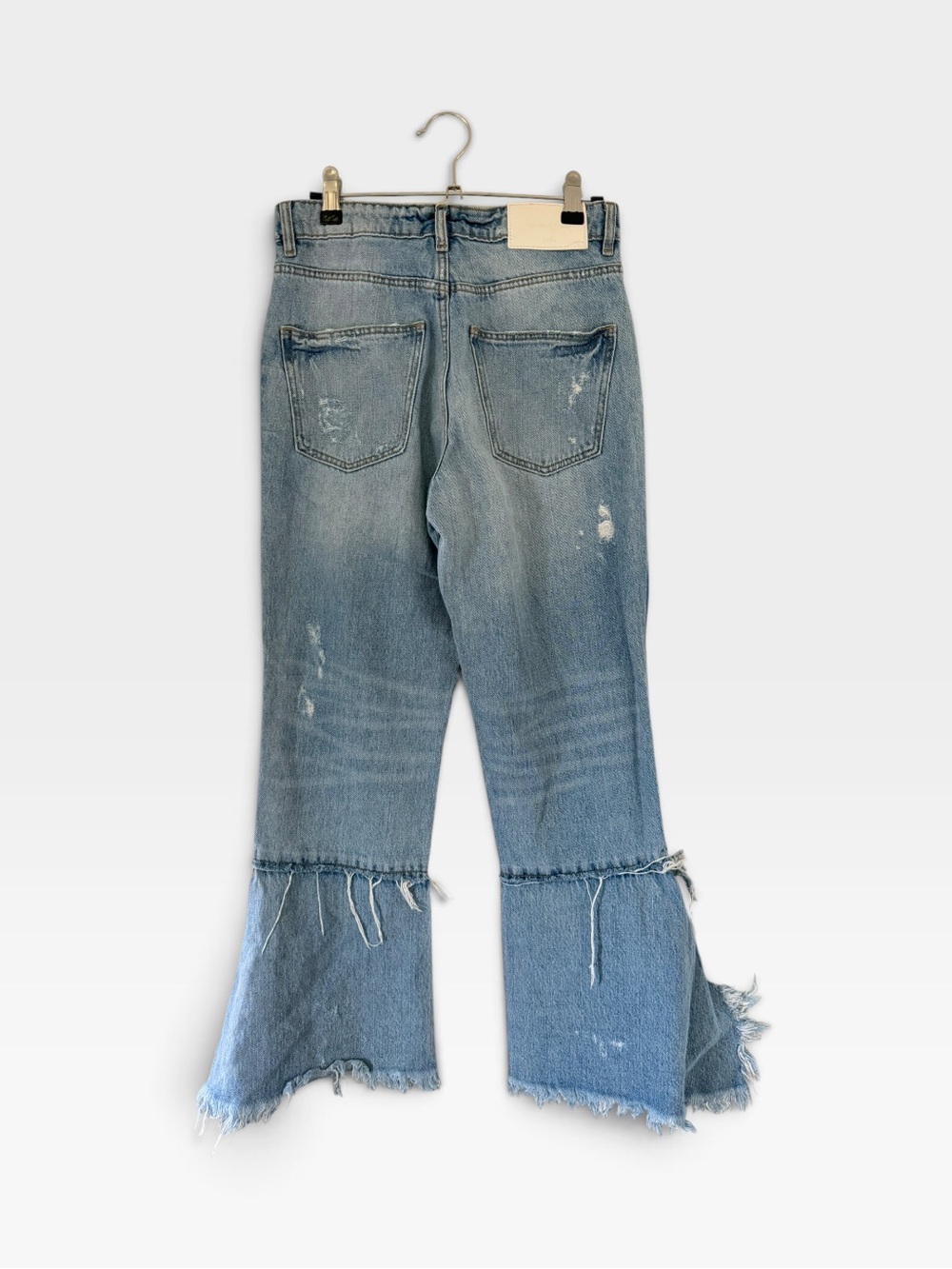 ZARA Trafaluc Denimwear IXD Makers Distressed Flare Jeans With Frayed Panel Hem - Picture 6 of 10